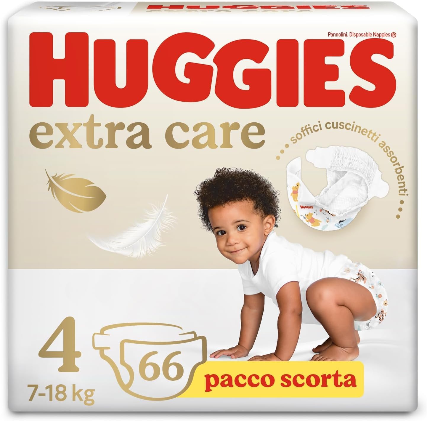 Huggies Extra Care Blöjor, storlek 4 (7-18kg), 66-pack blöjor (33x2)