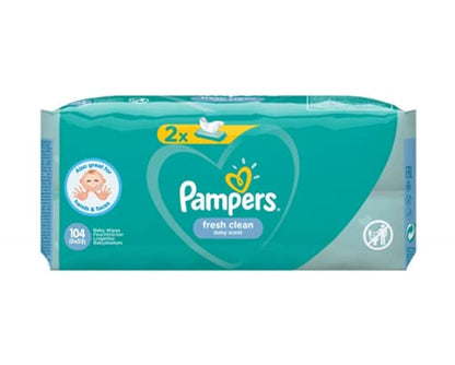 Pampers Fresh Clean Baby våtservetter, vit 2 x 52 = 104 st