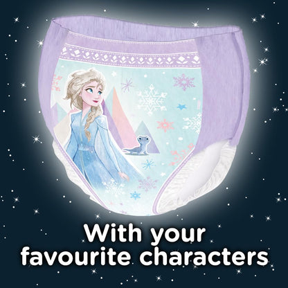 Huggies DryNites, Pyjamasbyxor för flickor – storlekar 4-7 år (30 byxor) – oslagbart natttidsskydd med diskret skydd och roliga mönster