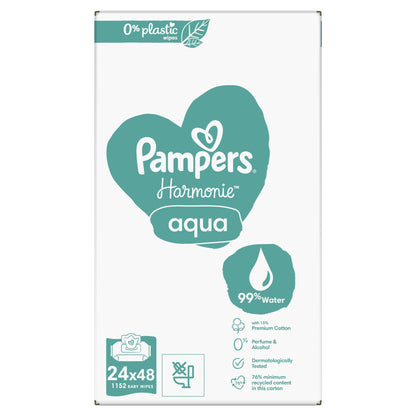 Pampers Harmoni Aqua Baby våtservetter 24 x 48 = 1152 st - 99% vatten *STORPACK*