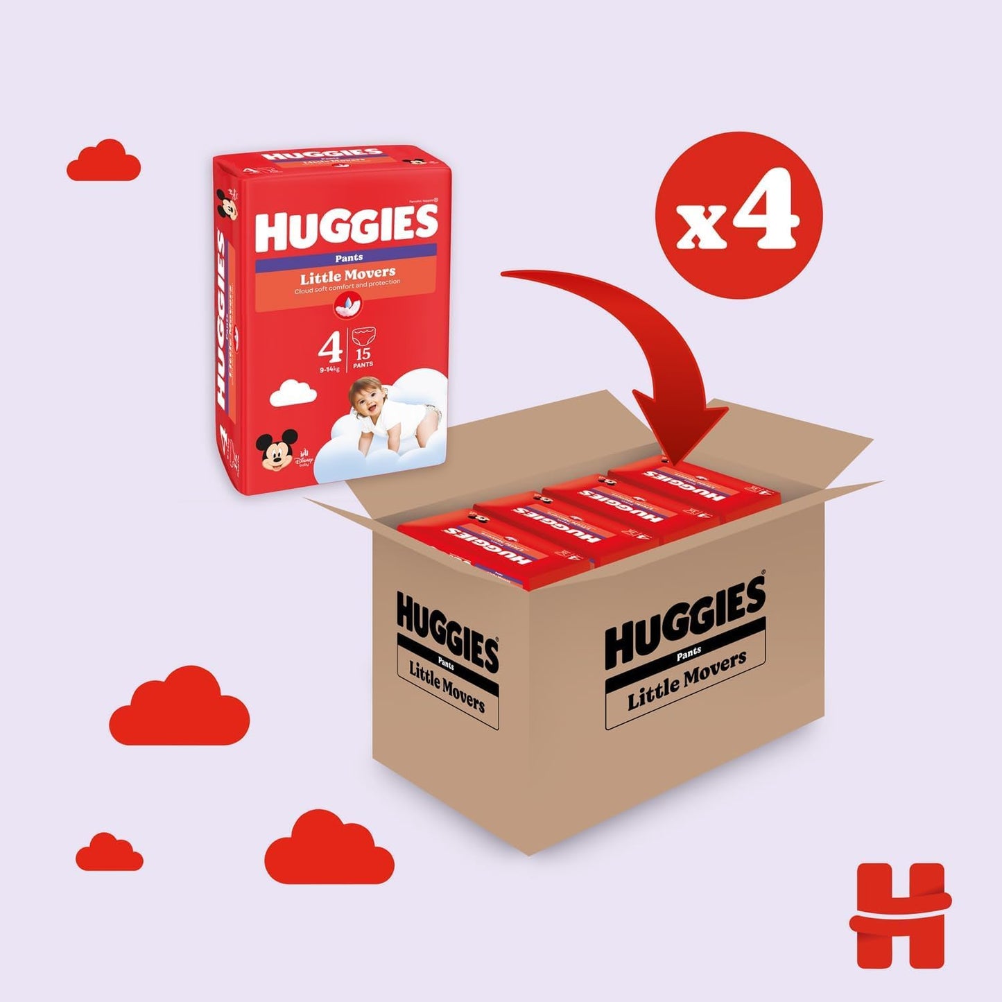 Huggies Ultra Comfort, blöja storlek 4 (9–14 kg) 60 st
