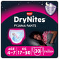 Huggies DryNites, Pyjamasbyxor för flickor – storlekar 4-7 år (30 byxor) – oslagbart natttidsskydd med diskret skydd och roliga mönster