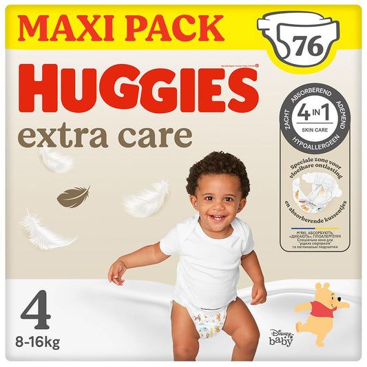 Huggies Extra Care Babyblöja med Disney Storlek 4 (8-14 kg), 2 förpackningar x 38 blöjor, Totalt 76 blöjor