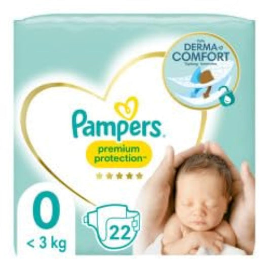 Pampers Babyblöjor storlek 0 (<3 kg) premiumskydd, Newborn Micro, 22 stycken
