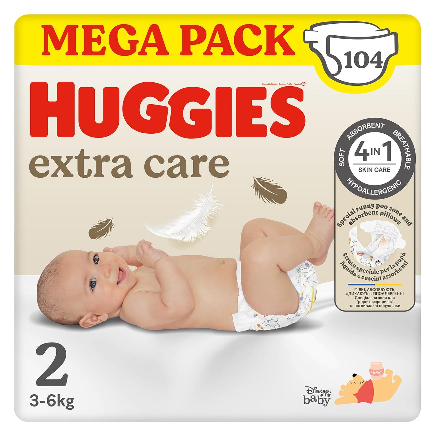 Huggies Extra Care storlek 2 (3–6 kg), förpackning med 104 blöjor *STORPACK*