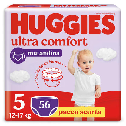 Huggies Ultra Comfort Blöja Trosor, Storlek 5 (12-17 kg), Förpackning om 56 blöjor