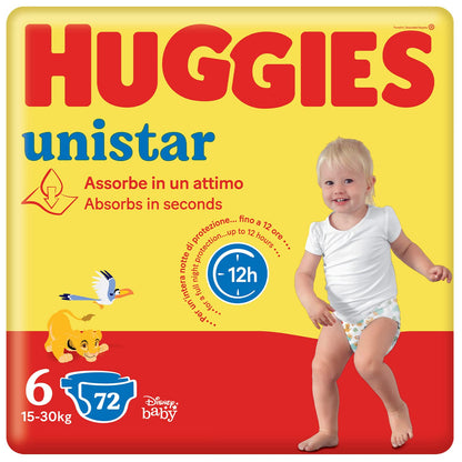 Huggies Unistar Blöjor, Storlek 6 (15-30 kg), Förpackning om 72 blöjor