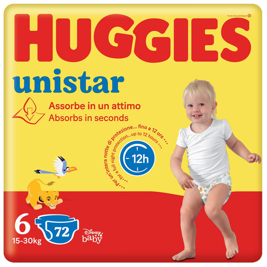 Huggies Unistar Blöjor, Storlek 6 (15-30 kg), Förpackning om 72 blöjor