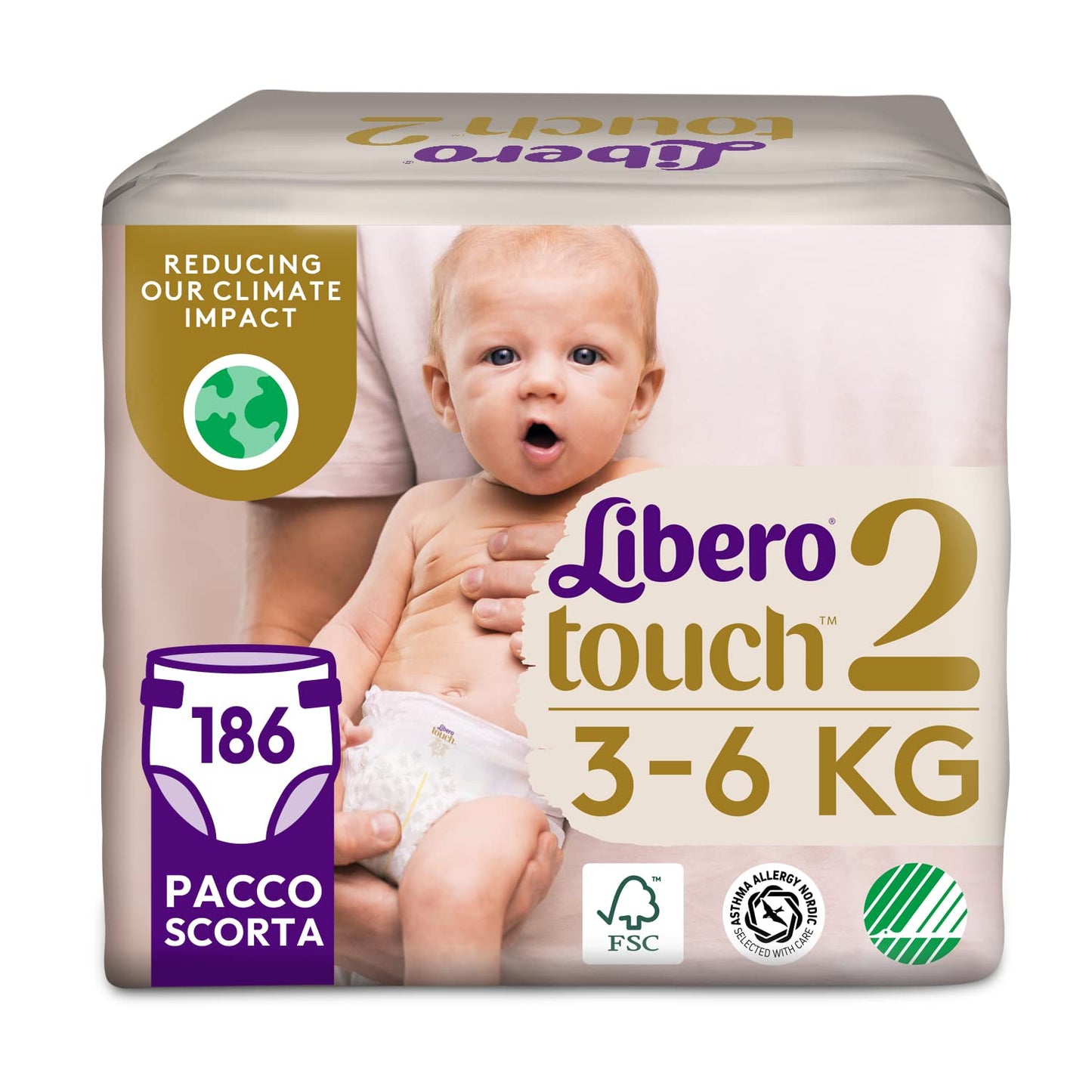 Libero Touch Öppna Babyblöjor Storlek 2, 3 Förpackningar x 62 stycken 3-6 kg *STORPACK*