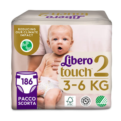 Libero Touch Öppna Babyblöjor Storlek 2, 3 Förpackningar x 62 stycken 3-6 kg *STORPACK*