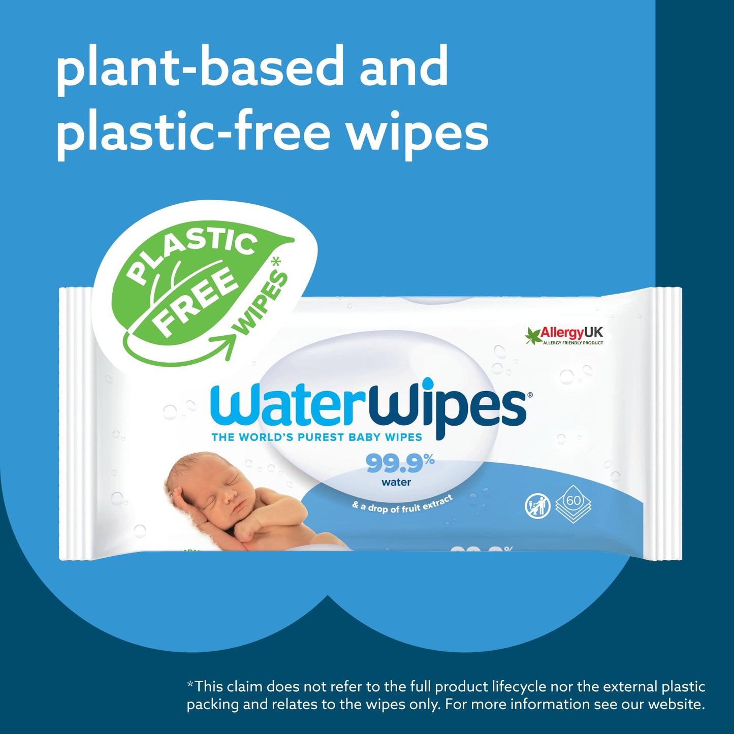 WaterWipes Original Baby Wipes, 1080 st (18-pack), 99,9% vatten, oparfymerade, för känslig hud *STORPACK*