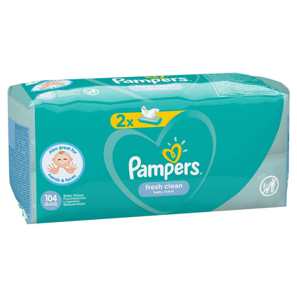 Pampers Fresh Clean Baby våtservetter, vit 2 x 52 = 104 st