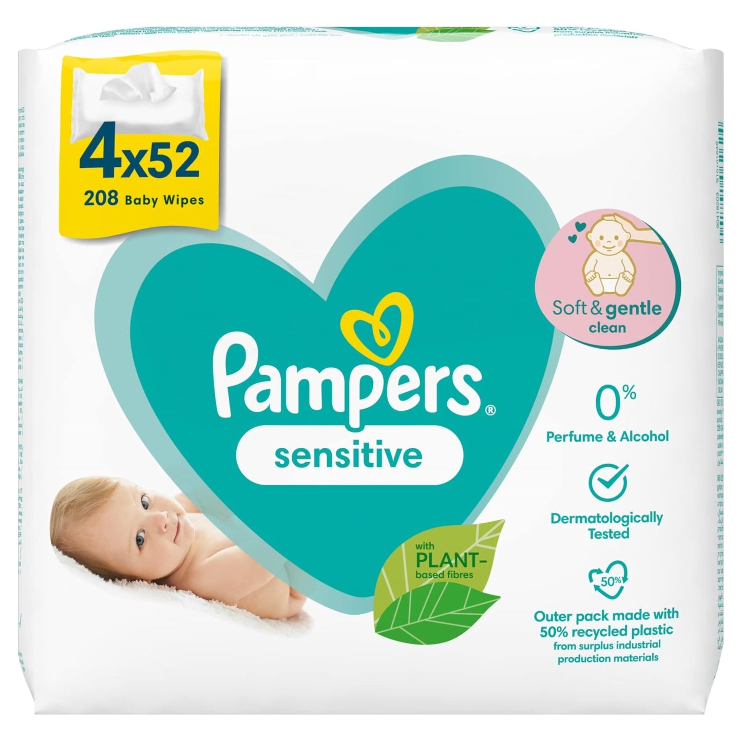 Pampers babyvåtservetter Sensitive, vit 4 x 52 = 208 st