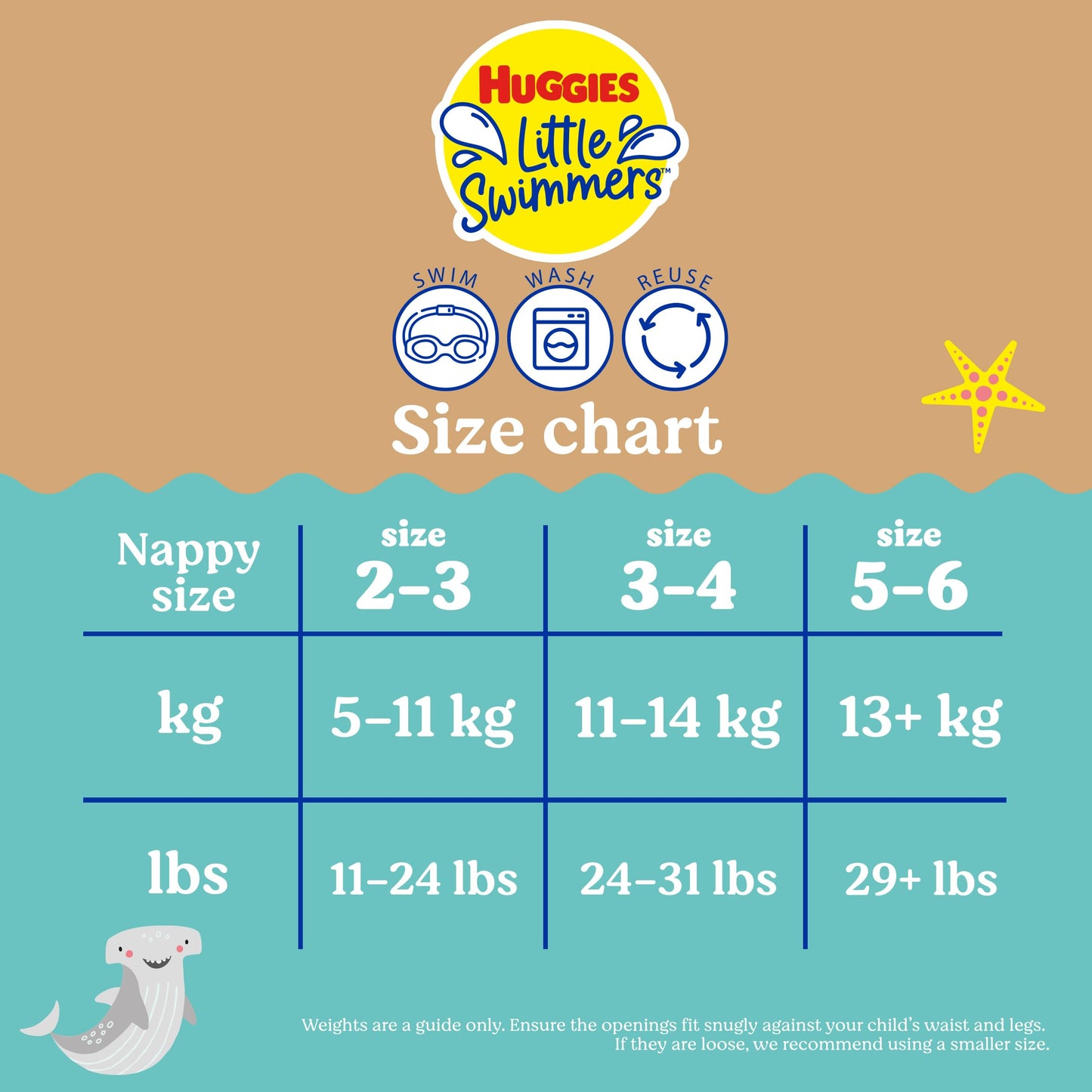 Huggies Little Swimmers, Storlek 5-6 (12-18 kg), 1 Blöja Återanvändningsbar med Marin