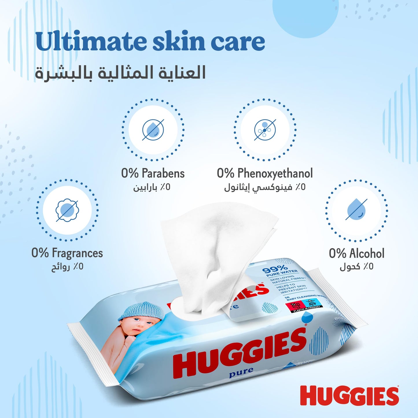 Huggies Pure Babyvåtservetter, Paket med 56 st
