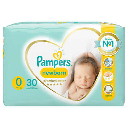 Pampers Blöjstorlek 0 (<3 kg), Premium Care Blöjor, 30 st, Bästa Komfort och Känsligt Hudskydd från Pampers