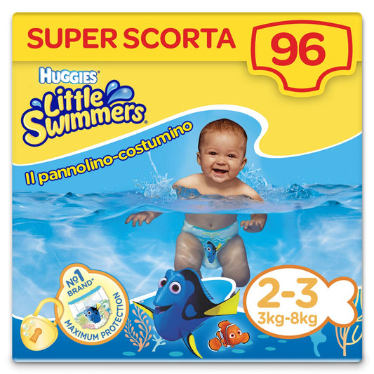 Huggies Little Swimmers S blöja, storlek 2–3 (3–8 kg), 8 förpackningar à 12 [96 blöjor] 96 pzi