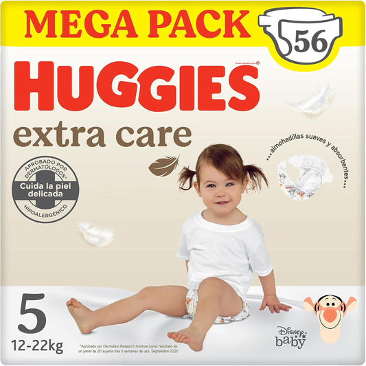 Huggies Extra Care Blöjor, storlek 5 (12–17 kg), 54-pack blöjor (28x2)