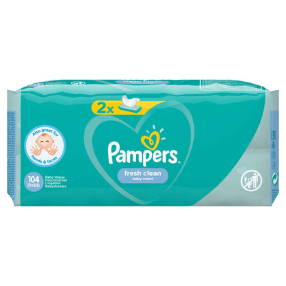 Pampers Fresh Clean Baby våtservetter, vit 2 x 52 = 104 st