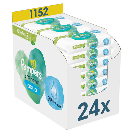 Pampers Harmoni Aqua Baby våtservetter 24 x 48 = 1152 st - 99% vatten *STORPACK*